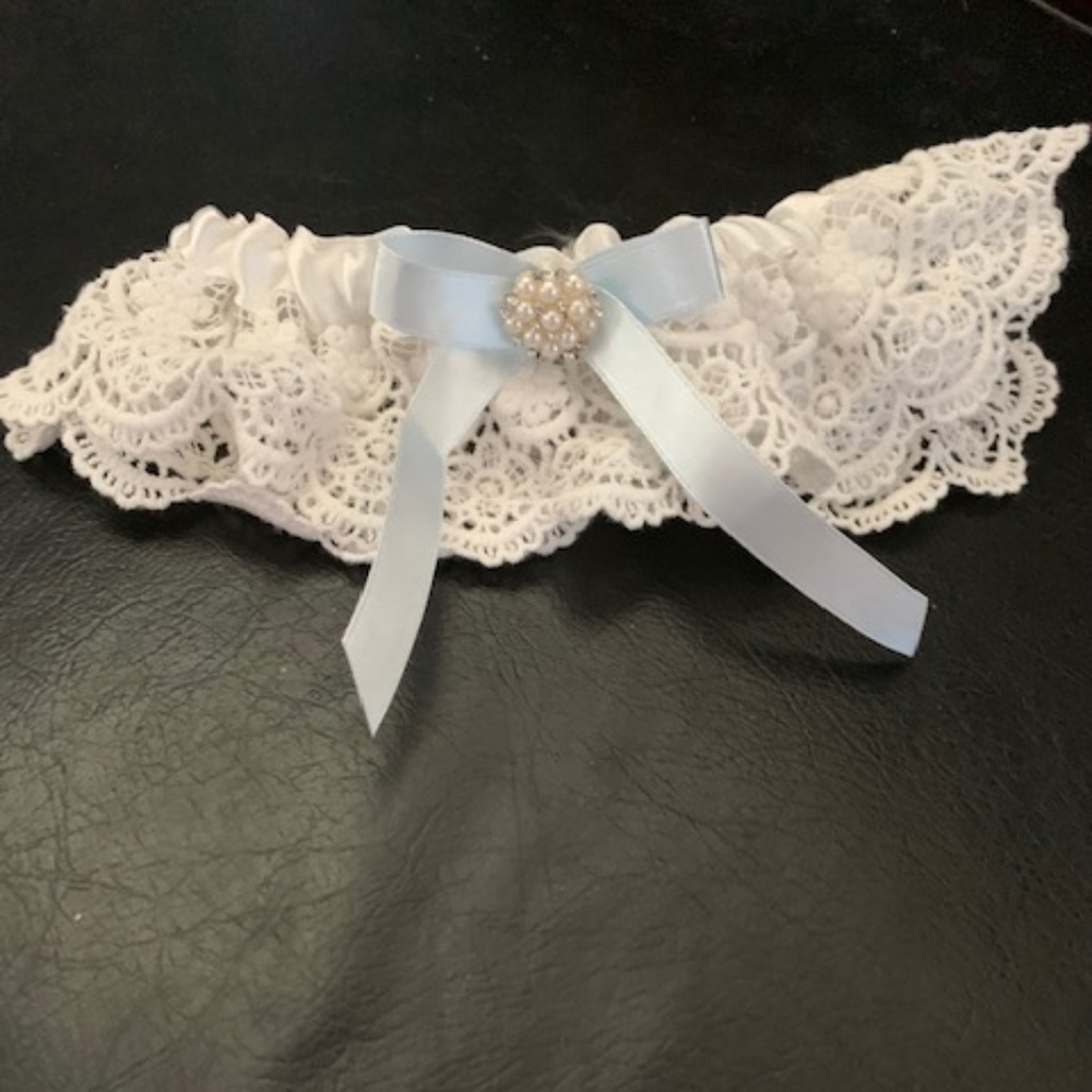 Save The Date Blue Lace Garter Crochet
